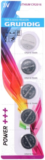 Grundig CR2016 knappcellebatteri 3V lithium, 5-pack