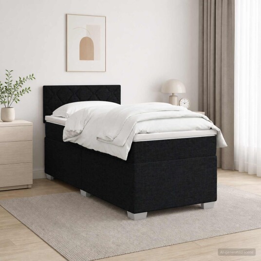 vidaXL Box Spring Seng med Madrass og LED Svart 90 x 190 cm Stoff