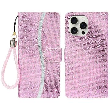 iPhone 16 Pro Max Stilig glitter lommebokveske   Rosa