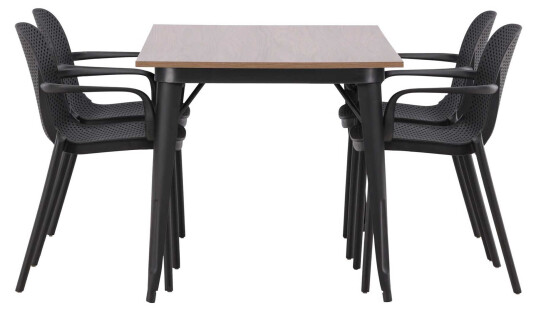 Venture Design Tempe & Baltimore spisegruppe Svart/valnøtt 4 stoler & bord 140 x 80 cm