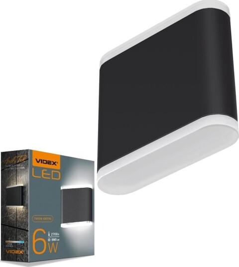 Videx 6W sort LED vegglampe med opp/ned lys 660lm IP54 utendørs 2700K 110lm/W inkl. lyskilde Kulør : Varm Videx 6W sort LED vegglampe med opp/ned lys 660lm IP54 utendørs 2700K 110lm/W inkl. lyskilde Kulør : Varm