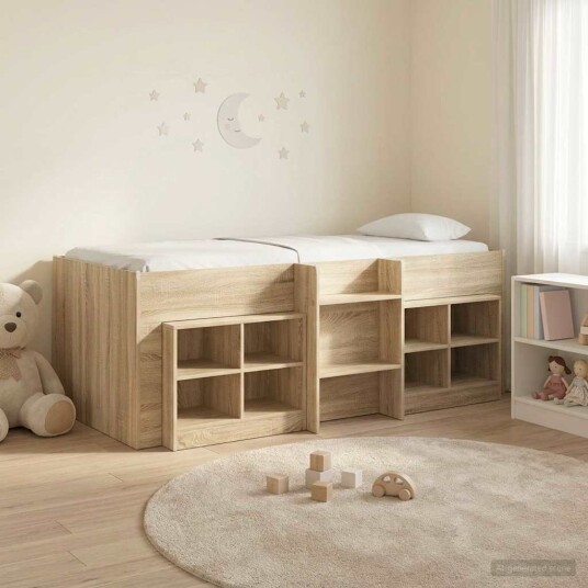  Loft Seng Ramme med Skap 3 pcs Sonoma eik Konstruert tre