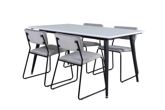 Venture Design Jimmy & Kenth spisegruppe Grå/hvit 4 stoler & bord 150 x 90 cm