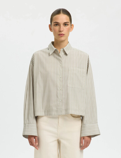Selected Slfastha Ls Cropped Boxy Shirt Noos   Beige   44