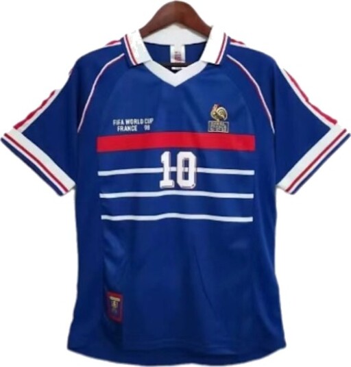 Retro spilltrøye 1998 Frankrike VM hjemmedrakt kortermet fotballtrøye nr. 10 Zidane 1 fotballtrøye BT