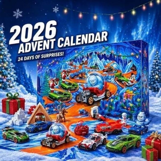 2026 Lekebil Julekalender – 24 dagers nedtellingsgaveeske med minilekebiler 2D akrylmateriale