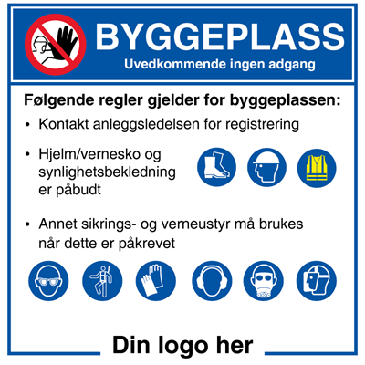 Jo Safety HMS Byggeplasskilt: Byggeplass med/ uten logo 950 x mm 6301067RD