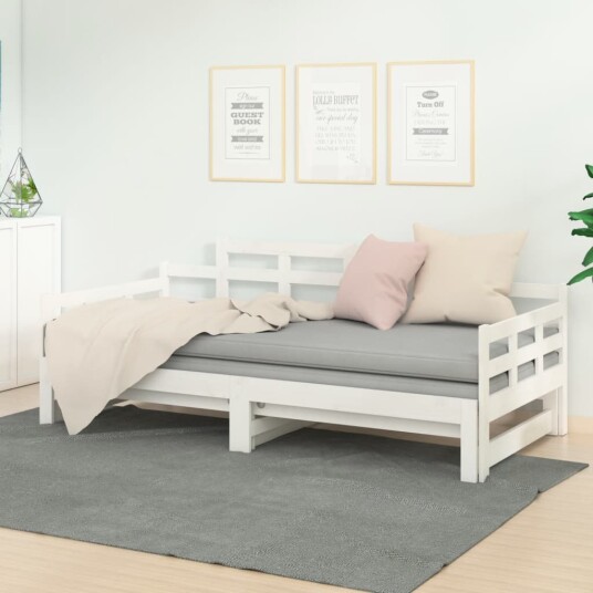 vidaXL Uttrekkbar dagseng hvit heltre furu 2x(90x200) cm