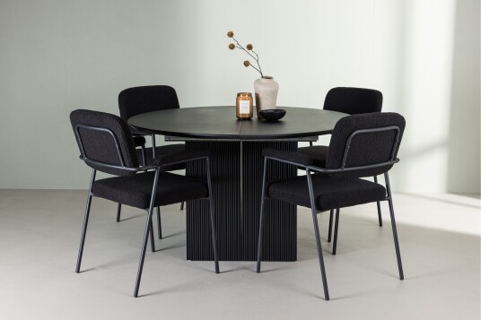 Venture Home Matilda Matgruppe 130 cm Rund med 4 Yesterday Stoler Sort