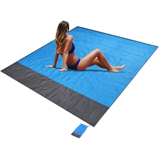 Strandteppe 200*145cm Vanntett Lett Foldbar Bærbar Lommeteppe Overdimensjonert Piknikmatte for Utendørs Hage Park Gress Reise Fotturer