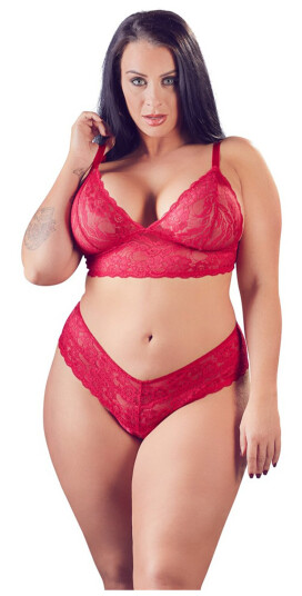 Cottelli BH-sett med Blonder Rød Plus Size    - Rød - 3XL