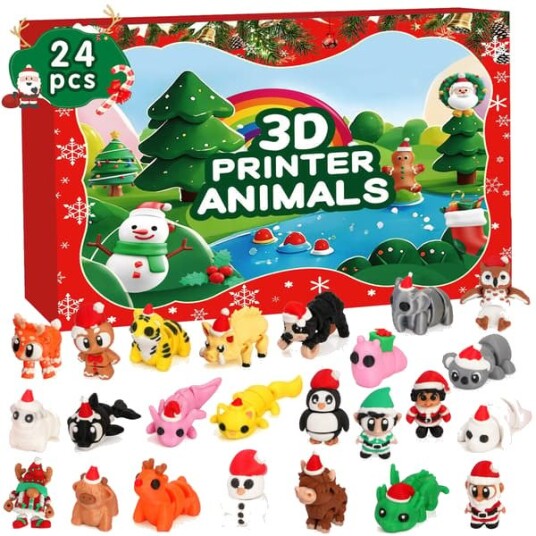 3D printet artikulert dyre adventskalender 24 stk julefigurer gaveeske til barn
