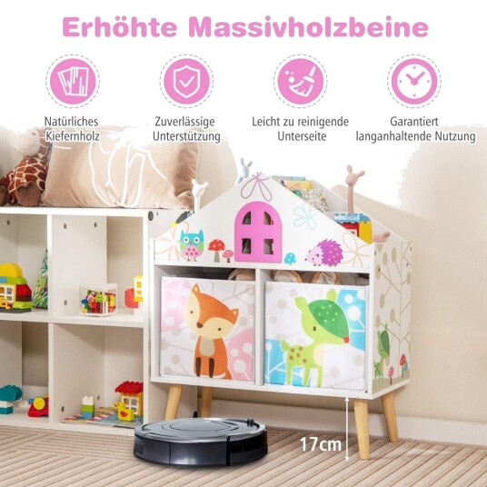 Barnehusformet bokhylle Tredukkehus bokhylle med 2 oppbevaringsbokser Fargerik 62 x 30 x 72 cm