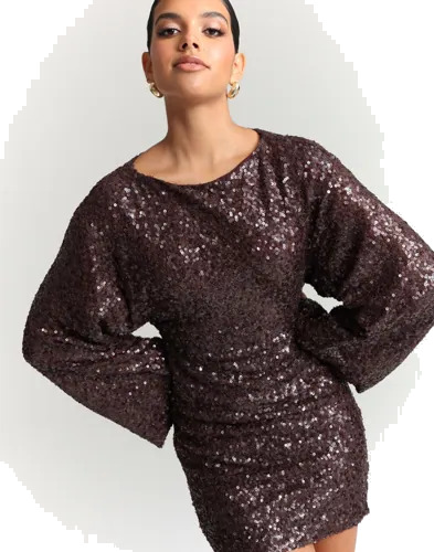 Nelly Brun Glitter Volume Sleeve Dress