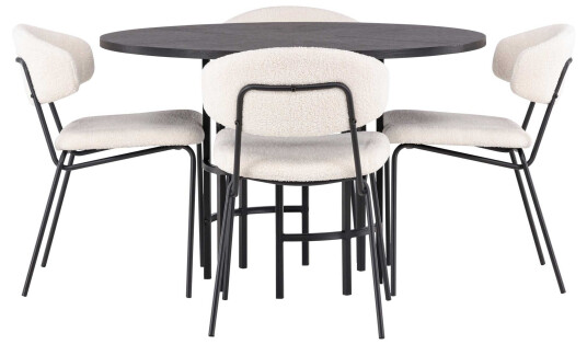 Venture Design Copenhagen & Chico spisegruppe Hvit/svart 4 stoler & bord 115 cm