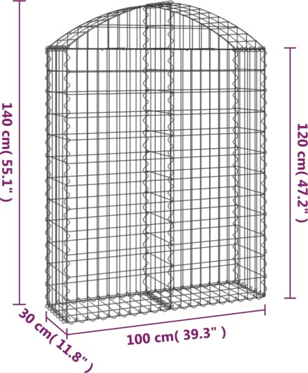 vidaXL Gabionkurv buet 100x30x120/140 cm galvanisert jern