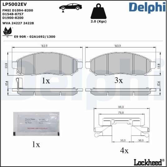 DELPHI LP5002EV Bremseklosser DELPHI LP5002EV Bremseklosser