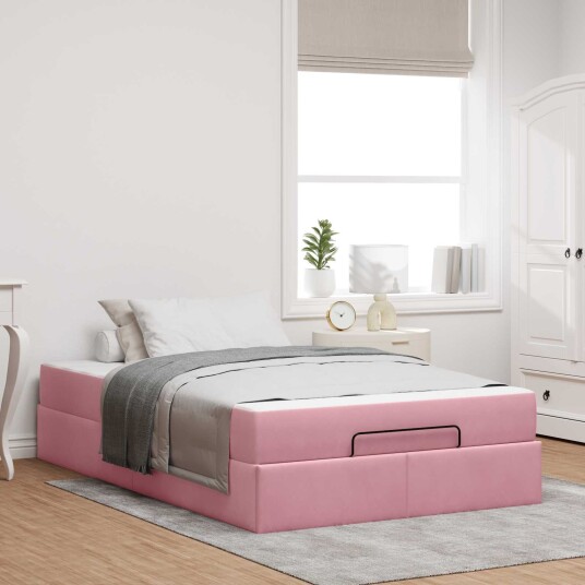  Sengeramme med madrass 2 pcs Rosa Fløyel