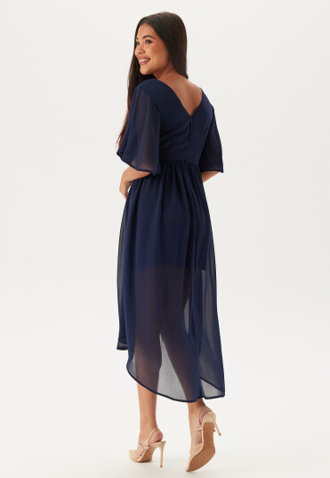 Bubbleroom Occasion Butterfly Sleeve High-Low Dress Dark blue 36