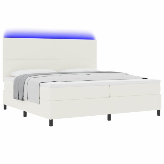 LED Box Springer Bed Krem og hvit 200 x 200 cm Corduroy stoff