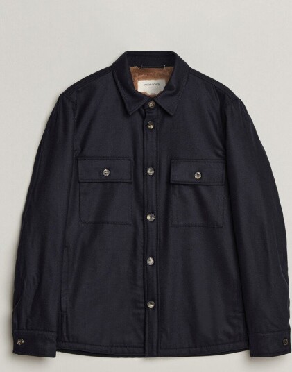 Jacob Cohën Wool Flannel Eco Fur Lined Shirt Jacket Navy