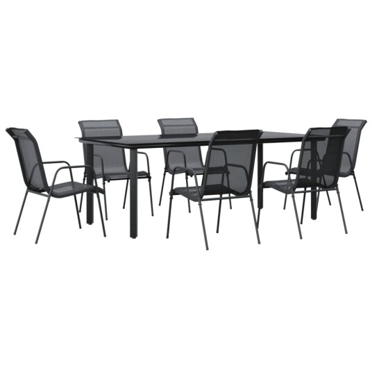 vidaXL Hagespisegruppe 7 deler svart stål og textilene