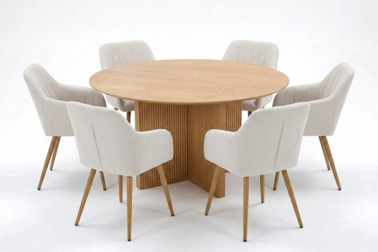 Edda spisegruppe rund 150 cm eik med 6 Filippa spisestoler   Eik