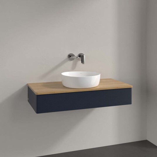 Villeroy & Boch Antao Servantskap med 1 skuff 100x50x19 cm m/lys Blå Matt/Eik Villeroy & Boch Antao Servantskap med 1 skuff 100x50x19 cm m/lys Blå Matt/Eik