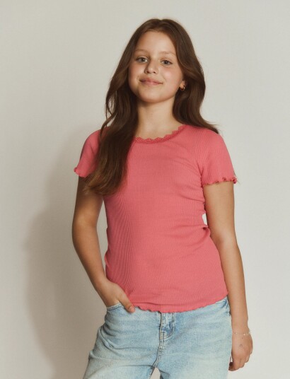 Rosemunde Kids Rkbalta Modal Ss Lace T Shirt Pink 140