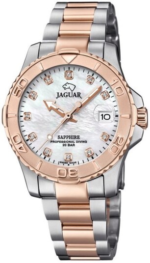 Jaguar Dameklokke J871/5 Executive Hvit/Rose gulltonet stål Ø34 mm