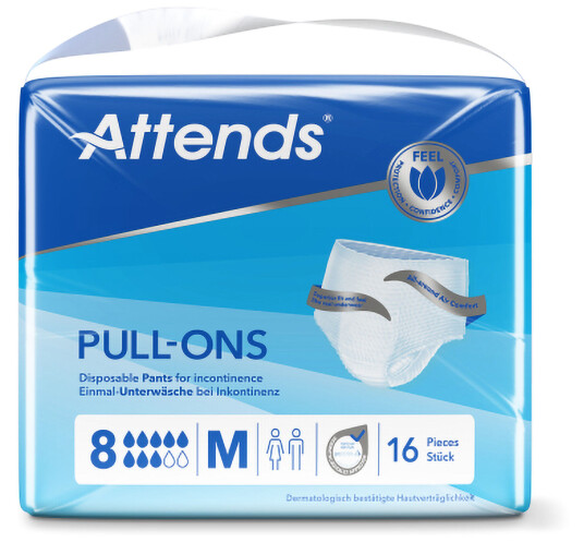 Attends Pull-Ons 8 buksebleie, Medium, 16 stk.