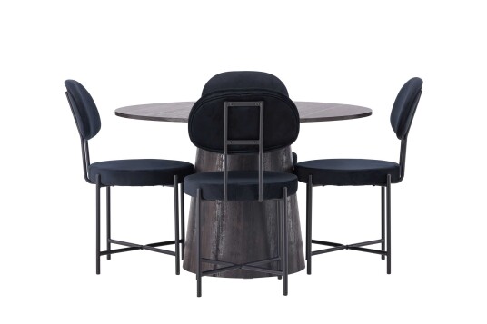 Venture Design Lanzo & Stella spisegruppe Svart/svart 4 stoler & bord 120 cm