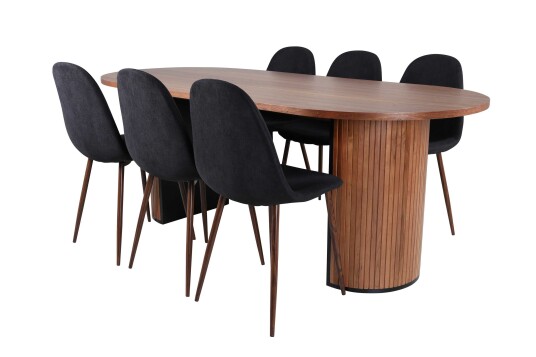 Venture Design Bianca & Polar spisegruppe Svart/natur 6 stoler & bord 200 x 90 cm