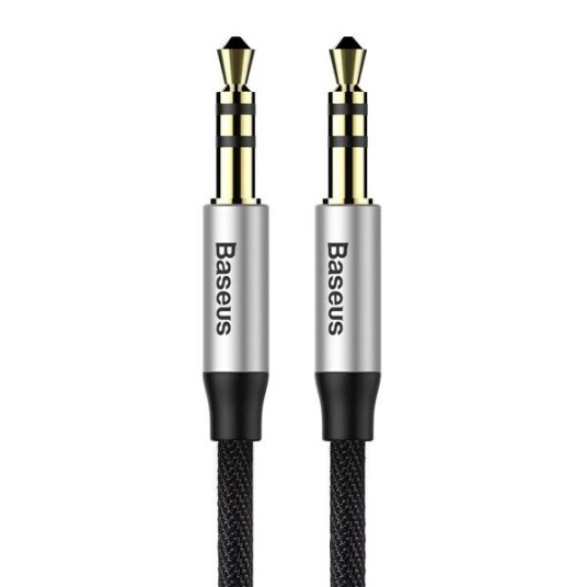 Baseus 3.5mm Lydkabel 1.5M Sølv-Svart, Skjermet, Hankjønn