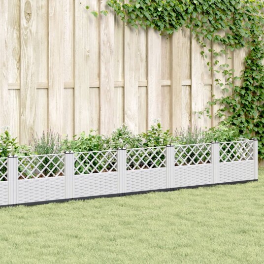 Plantekasse med plugger hvit 363,5x43,5x43,5 cm PP