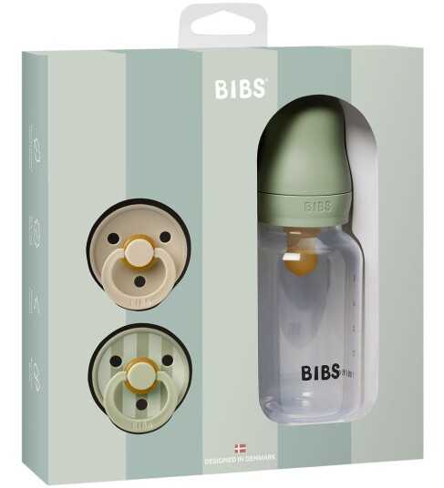 BIBS Dryss Gavepakke Smokker/Babyflaske Sage BIBS 0 6 md Smokk Grønn