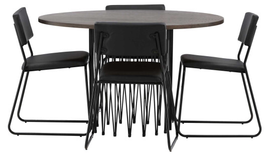 Venture Design Stone round & Kenth spisegruppe Svart/mokka 4 stoler & bord 120 cm