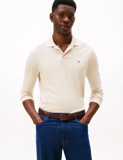 Tommy Hilfiger L/S Liquid Cotton Reg Polo - Beige - L
