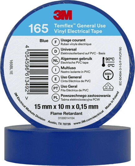 3m™ temflex™ vinyl elektrotape 165 blå 15 mm x 10 m