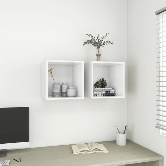 Veggskap i 2 stk 37x37x37 cm konstruert tre hvit Veggskap i 2 stk 37x37x37 cm konstruert tre hvit