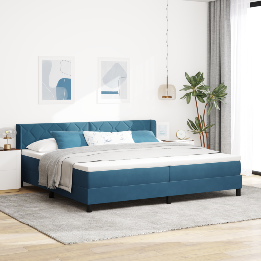 Box Spring Seng med Madrass Mørk Blå 200x200 cm Fløyel