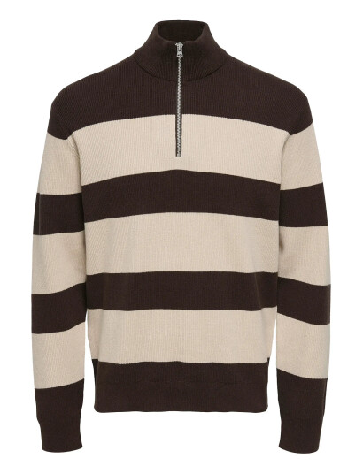 ONLY & SONS Onsphil Reg 12 Struc Half Zip Knit Noos - Beige - XL