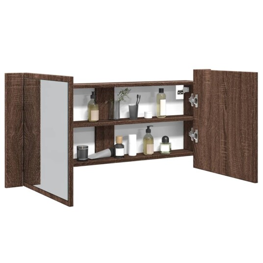 LED-speilskap for baderom brun eik 100x12x45 cm LED-speilskap for baderom brun eik 100x12x45 cm