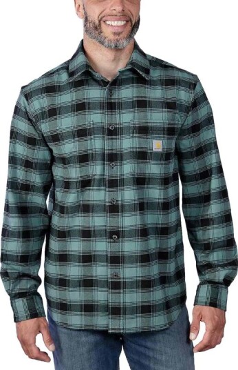 Carhartt Men's Flannel Long Sleeve Plaid Shirt L , Sea Pine