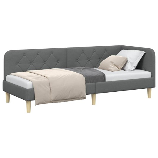 Hjørnesengramme med hodegjerde Mørkegrå 80 x 200 cm stoff