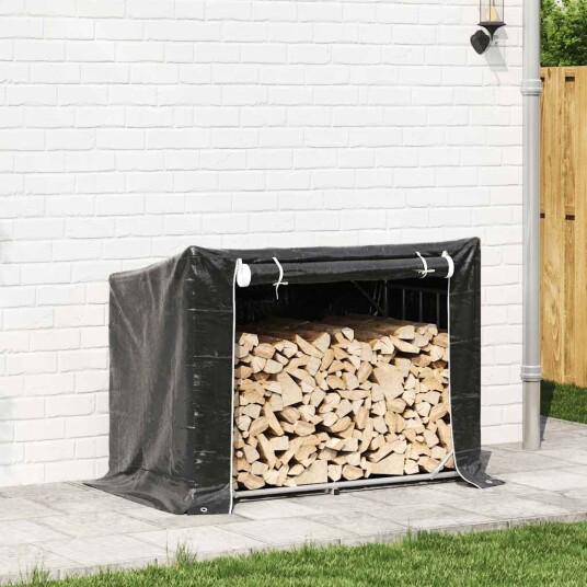 Vedstativ med regntrekk 151x80,5x110,5 cm galvanisert stål