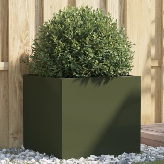 Plantekasse olivengrønn 49x47x46 cm kaldvalset stål