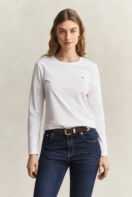 Gant Langermet t-skjorte med logo WHITE XXXL