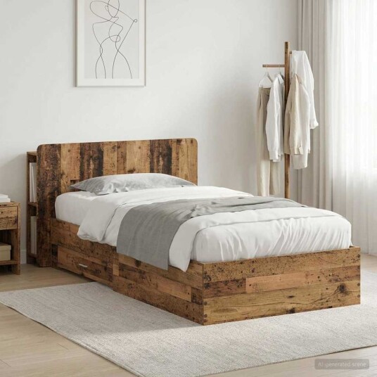 Sengeramme med oppbevaring Gammelt tre 90 x 190 cm Sengeramme med oppbevaring Gammelt tre 90 x 190 cm
