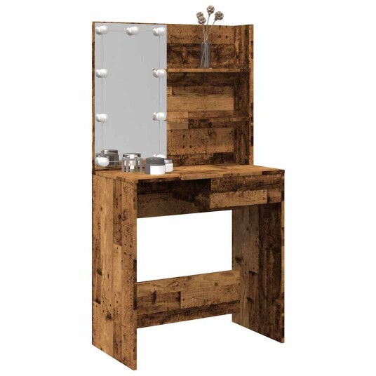Sminkebord med LED gammelt tre 74,5x40x141 cm 8721158443106